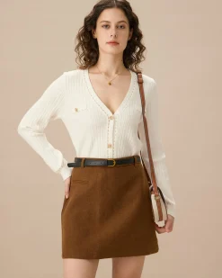 White Contrasting Single-Breasted Cardigan
