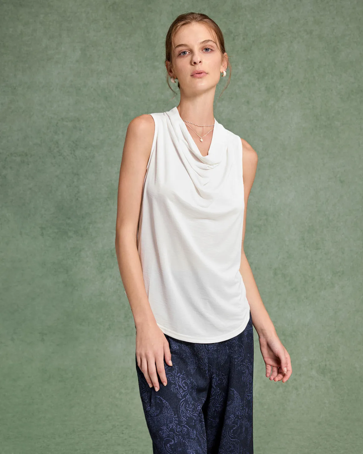 White Cowl Neck Tank Top