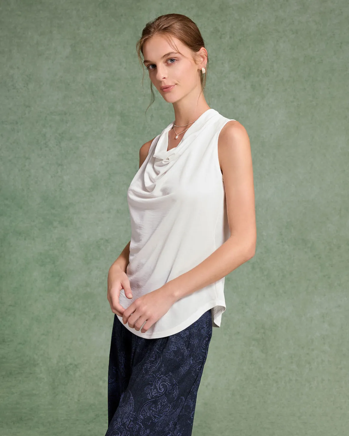 White Cowl Neck Tank Top