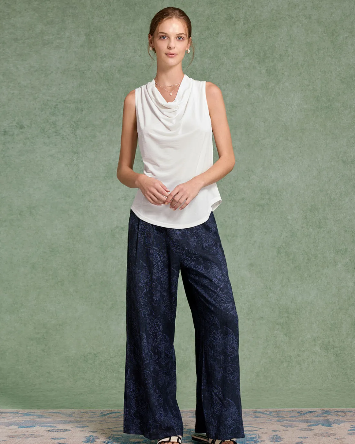 White Cowl Neck Tank Top