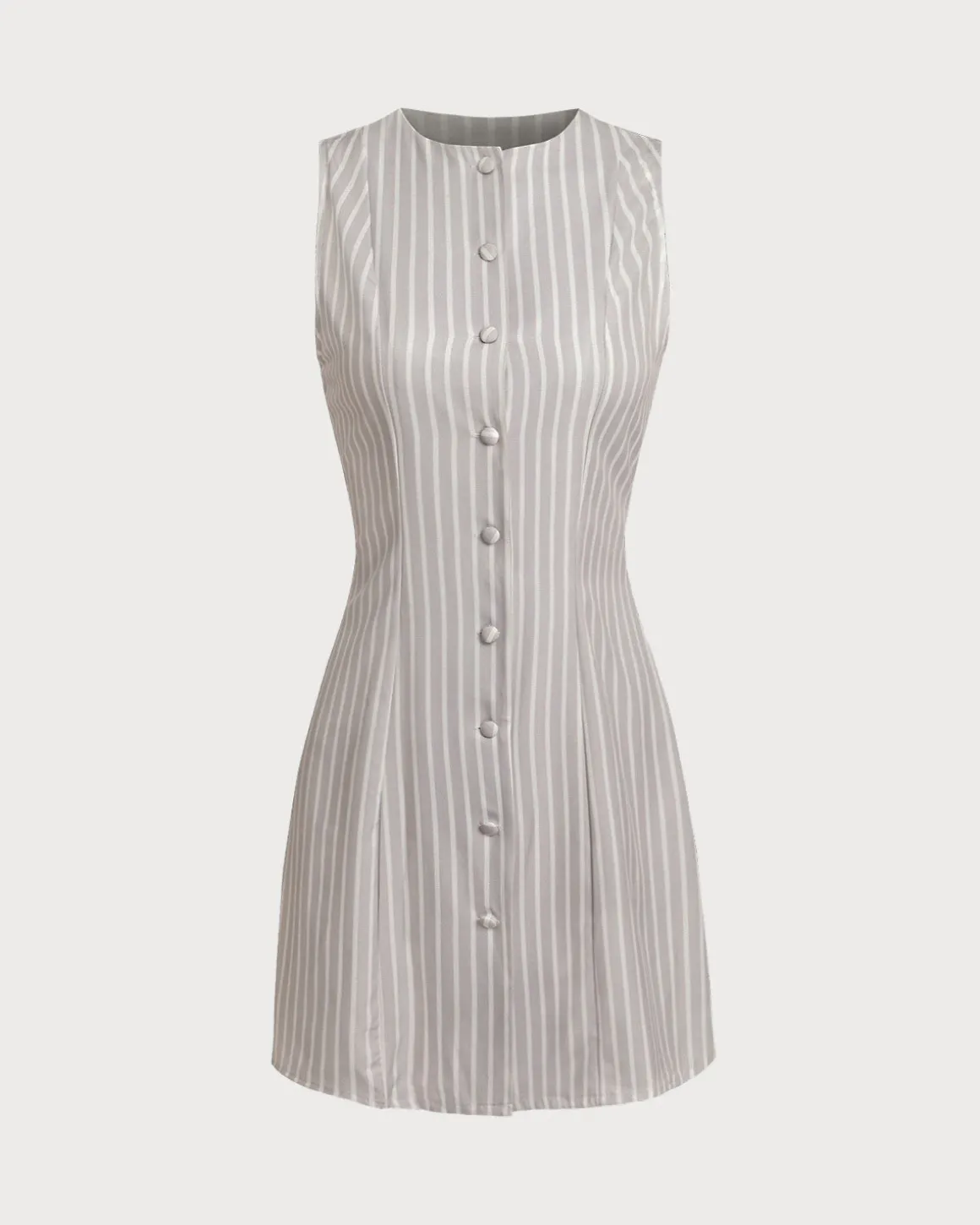 White Crew Neck Button Sleeveless Mini Dress