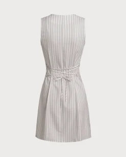White Crew Neck Button Sleeveless Mini Dress