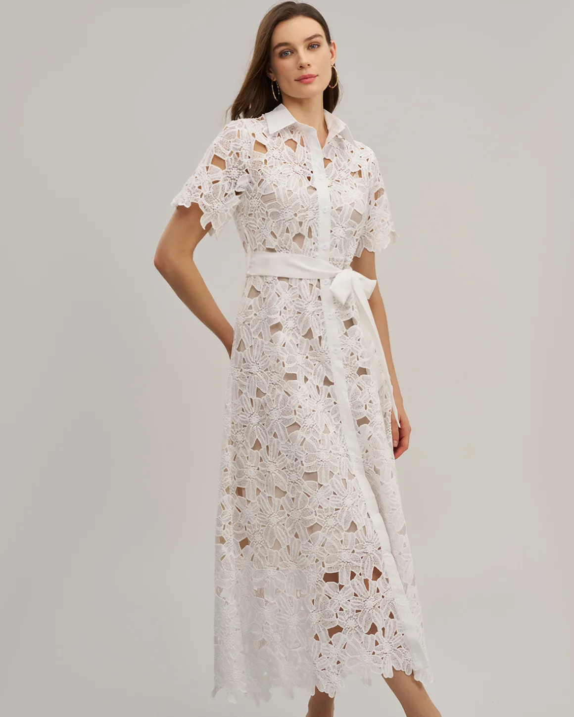 White Cut Out Button Maxi Dress