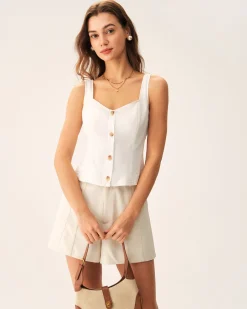 White Cut Out Button Tank Top