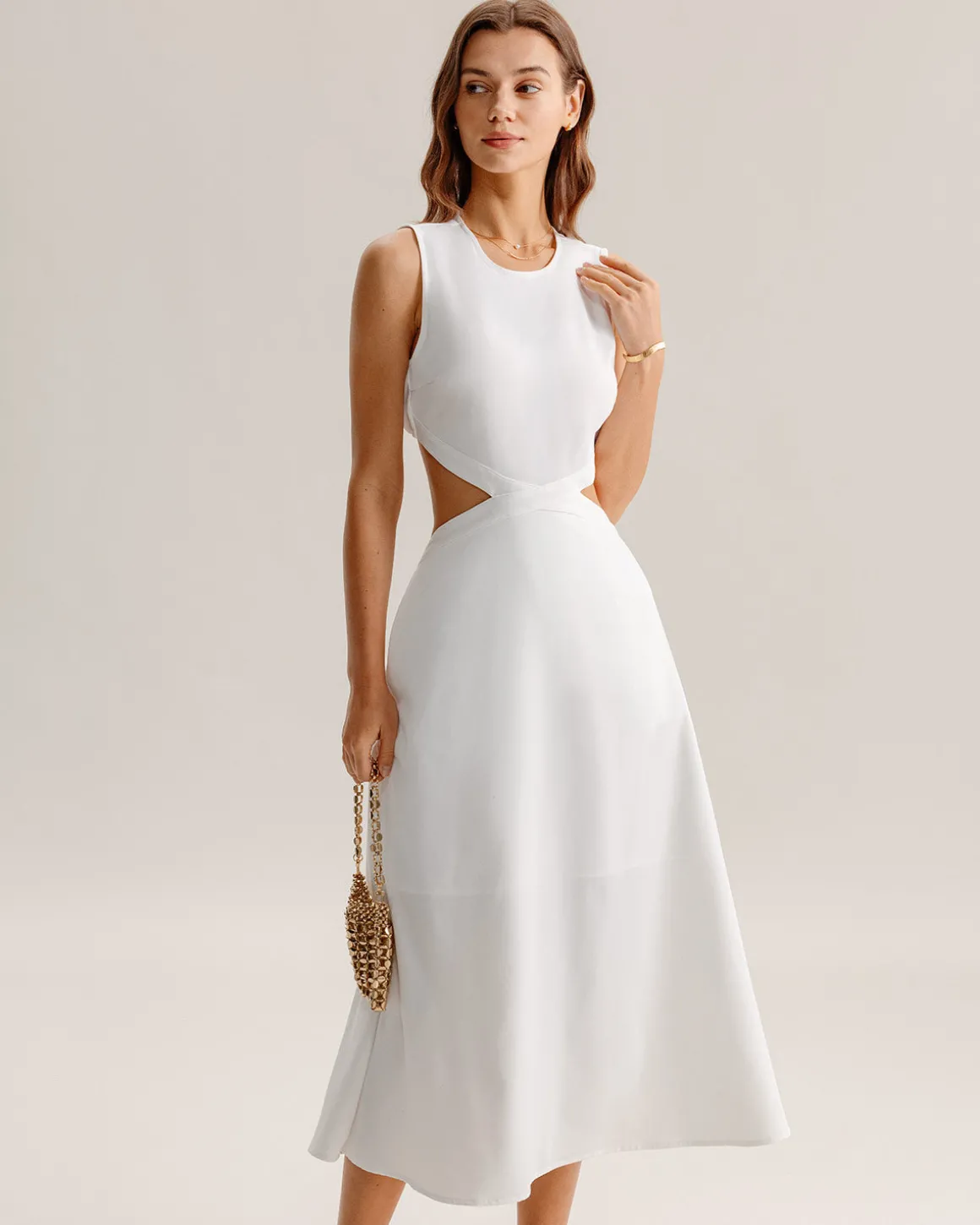 White Cutout Sleeveless Midi Dress