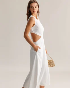 White Cutout Sleeveless Midi Dress
