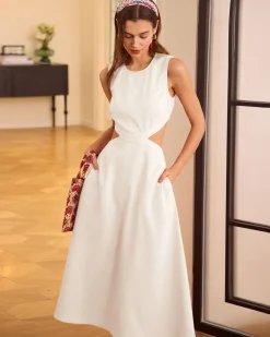 White Cutout Sleeveless Midi Dress