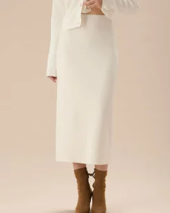 White Elastic Waist Straight Skirt