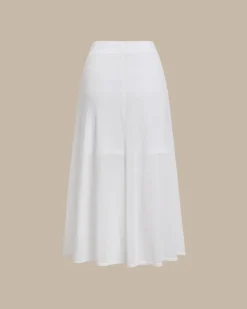 White Elastic Waist Straight Midi Skirt