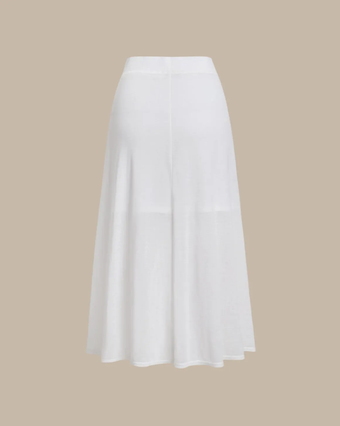 White Elastic Waist Straight Midi Skirt