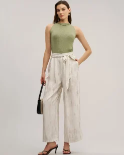 White Elastic Waist Wide Leg Pants