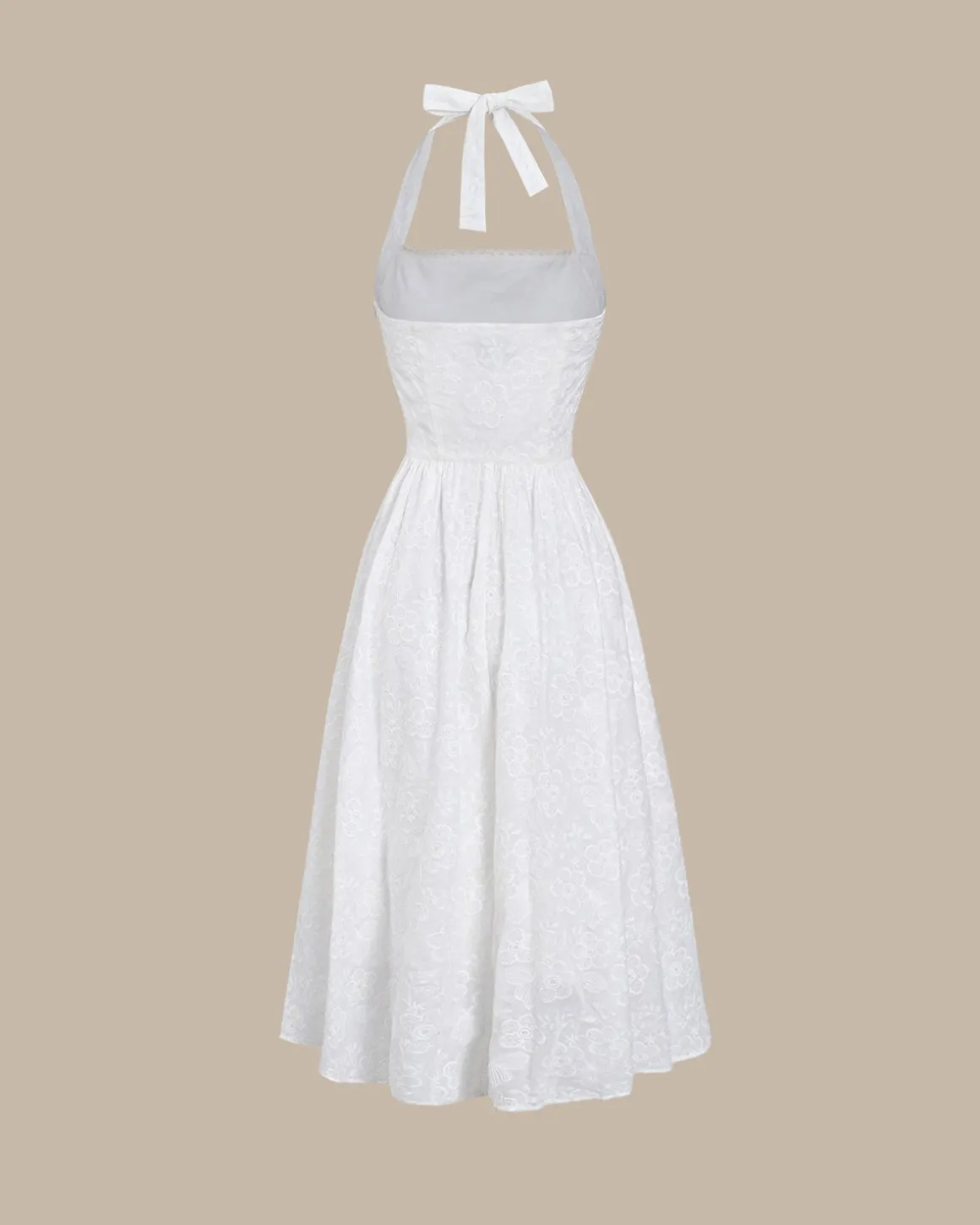 White Embroidery Halter Midi Dress