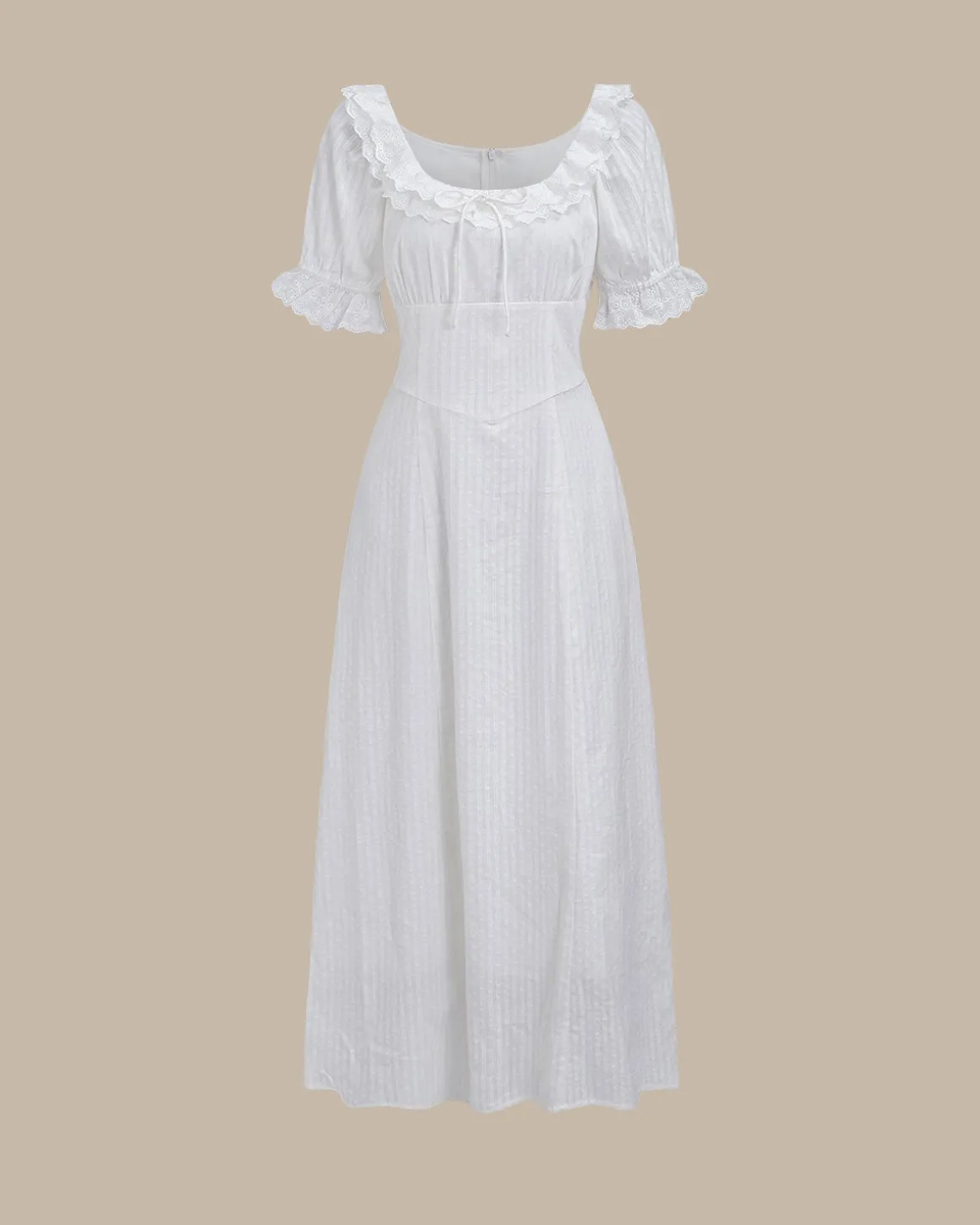 White Embroidery Puffed Sleeve Maxi Dress
