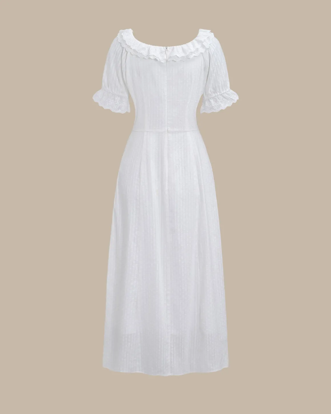 White Embroidery Puffed Sleeve Maxi Dress