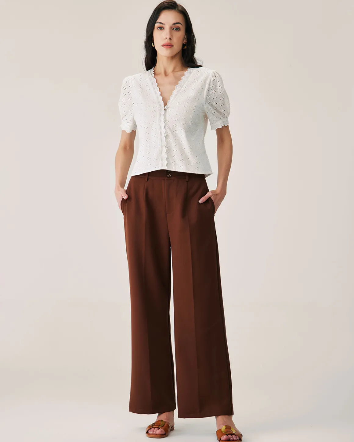 White Embroidery Puffed Sleeve Blouse