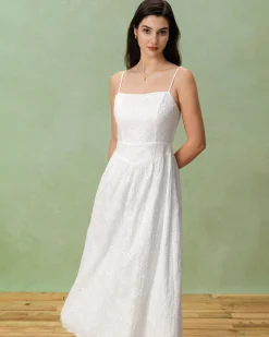White Embroidery Slip Maxi Dress
