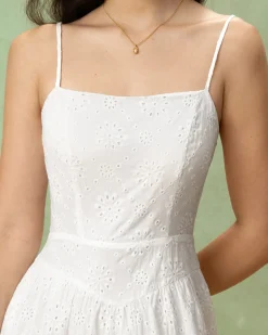 White Embroidery Slip Maxi Dress