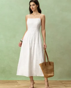 White Embroidery Slip Maxi Dress