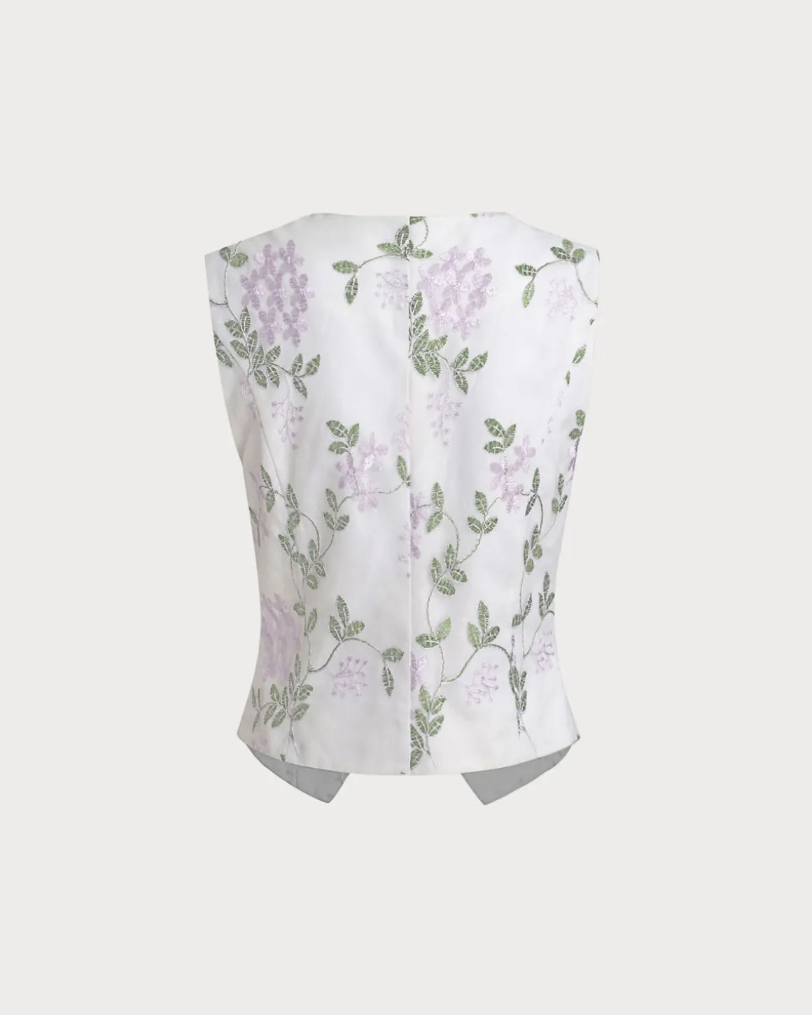 White Embroidery V Neck Button Vest