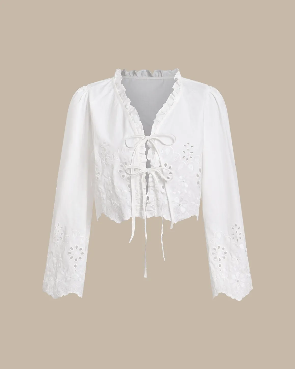 White Floral Cropped Blouse