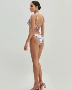White Floral Drawstring Triangle Bikini Set