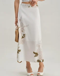 White Floral Midi Skirt
