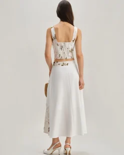 White Floral Midi Skirt