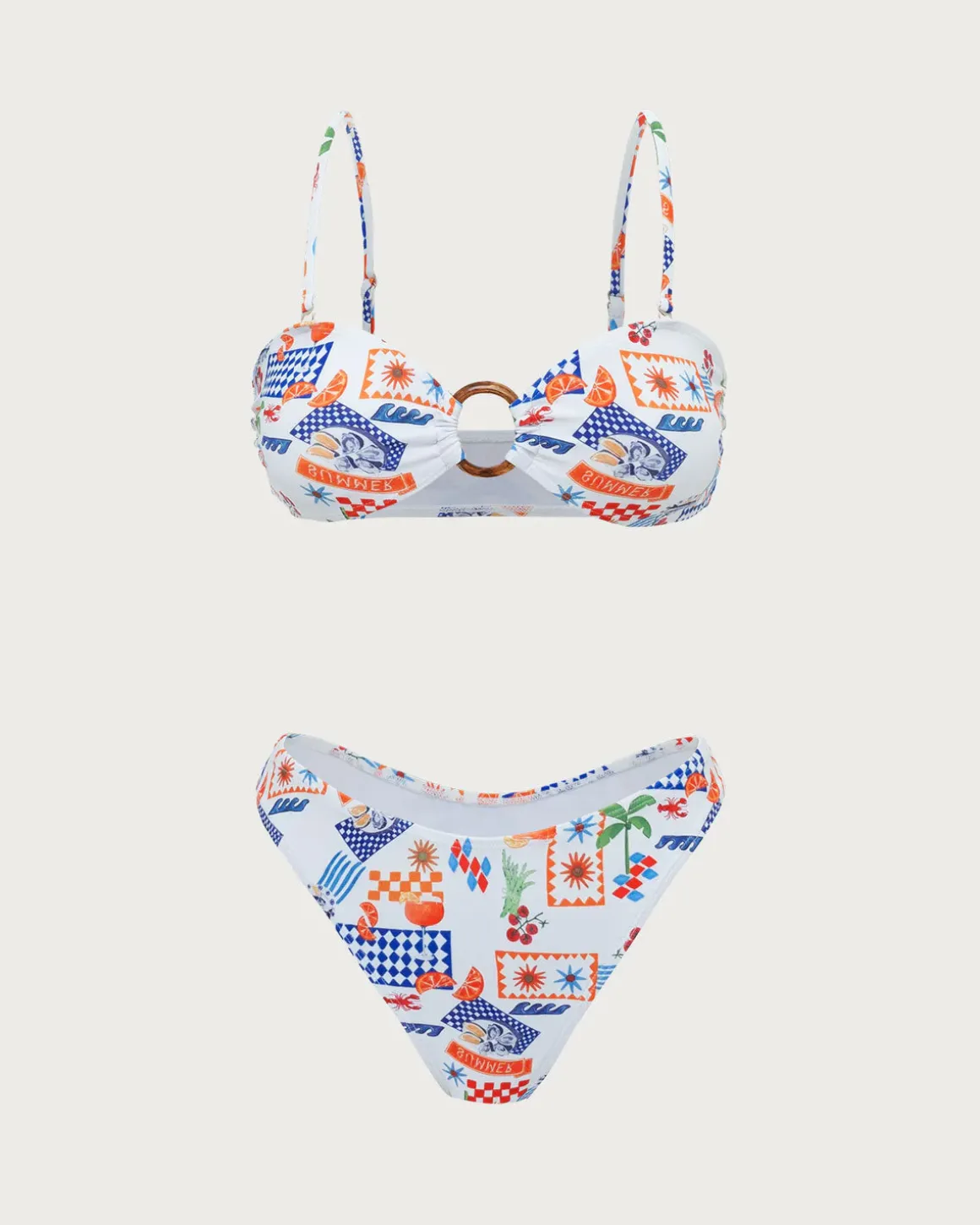 White Floral O-Ring Bikini Set