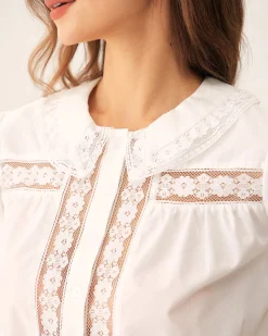 White Floral Puffed Sleeve Cropped Blouse