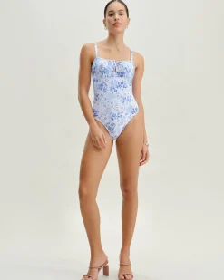 White Floral Ruched One-Piece Swimsuit