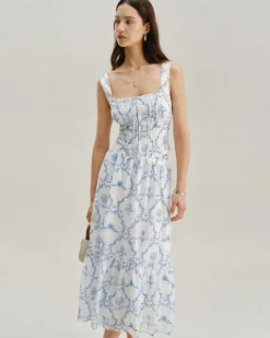 White Floral Ruched Tank Top