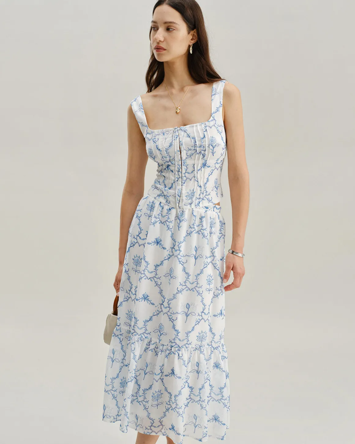 White Floral Ruched Tank Top