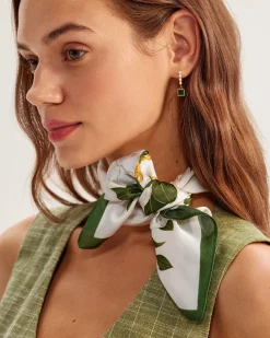 White Floral Satin Scarve