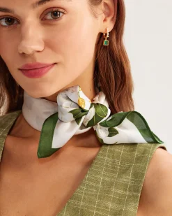 White Floral Satin Scarve