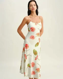 White Floral Slip Midi Dress