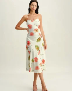 White Floral Slip Midi Dress
