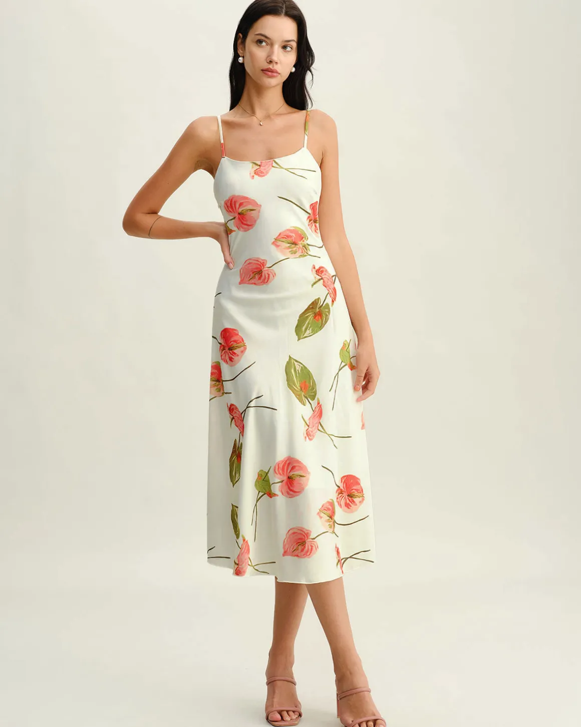 White Floral Slip Midi Dress