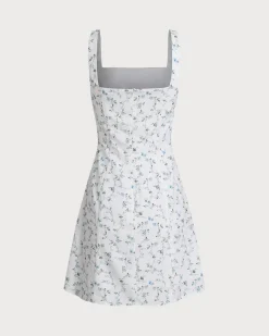 White Floral Square Neck Slip Mini Dress
