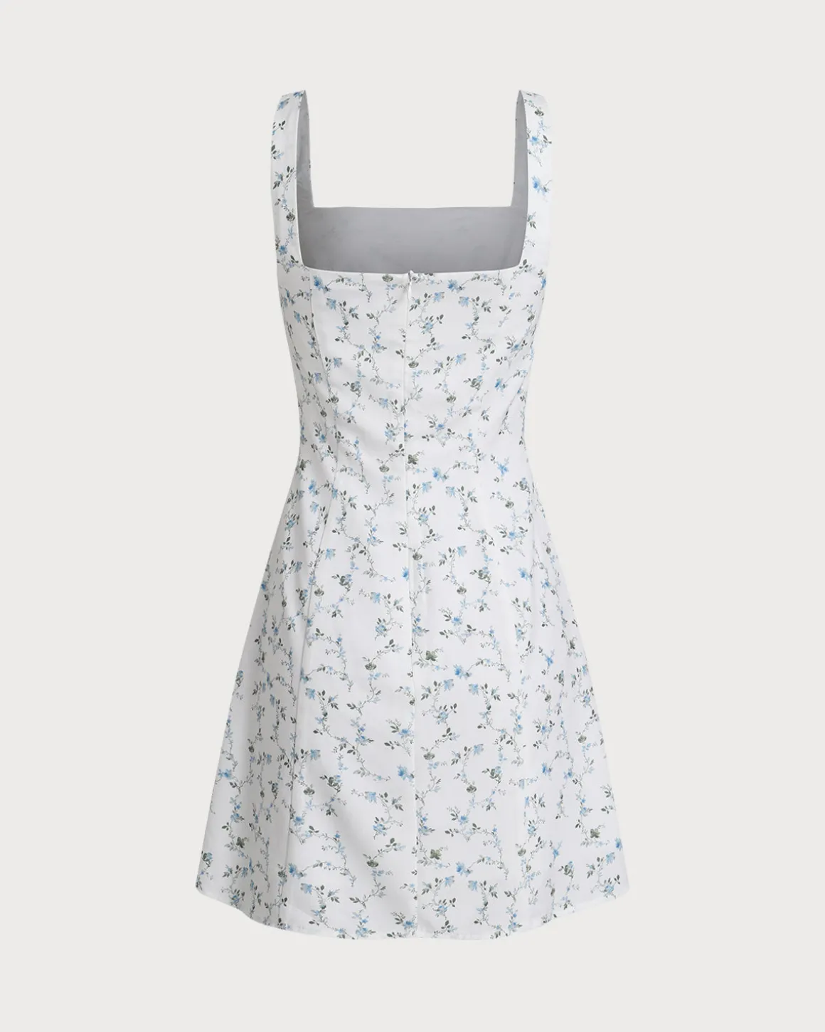 White Floral Square Neck Slip Mini Dress