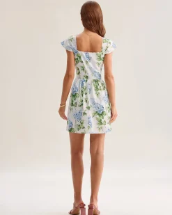 White Floral Square Neck Mini Dress