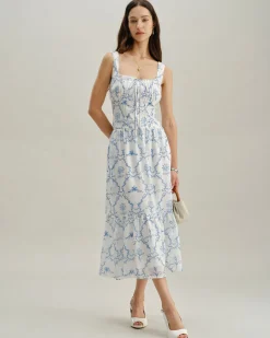 White Floral Tiered Midi Skirt
