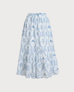 White Floral Tiered Midi Skirt