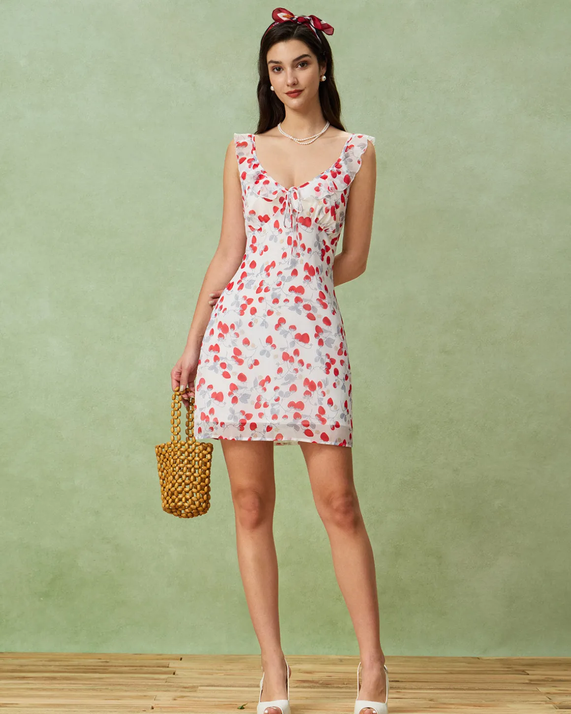White Floral V Neck Ruffle Mini Dress