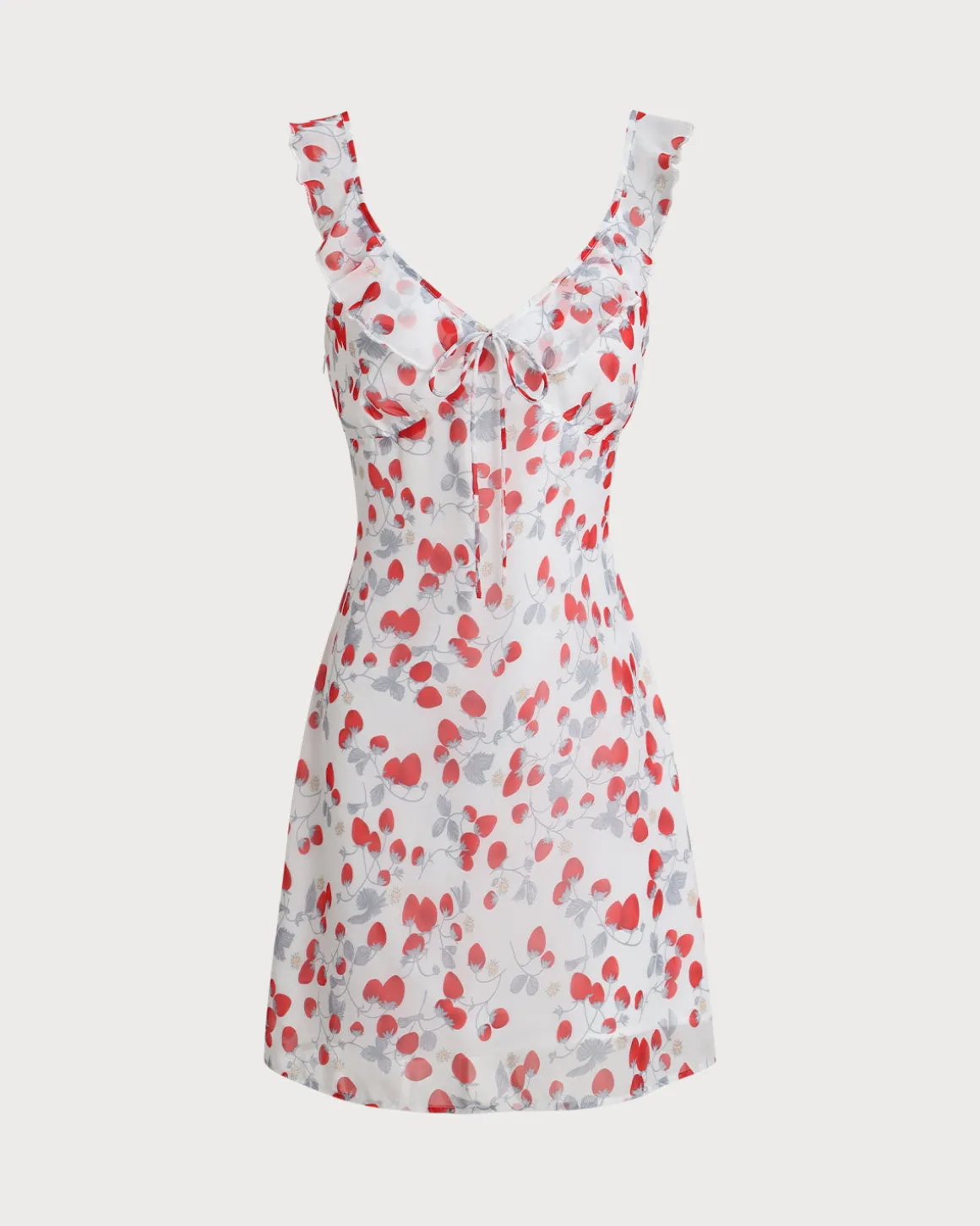 White Floral V Neck Ruffle Mini Dress