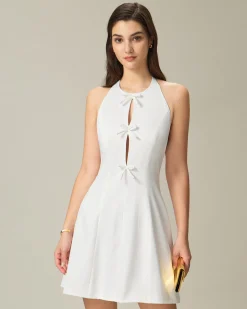 White Halter Backless Mini Dress