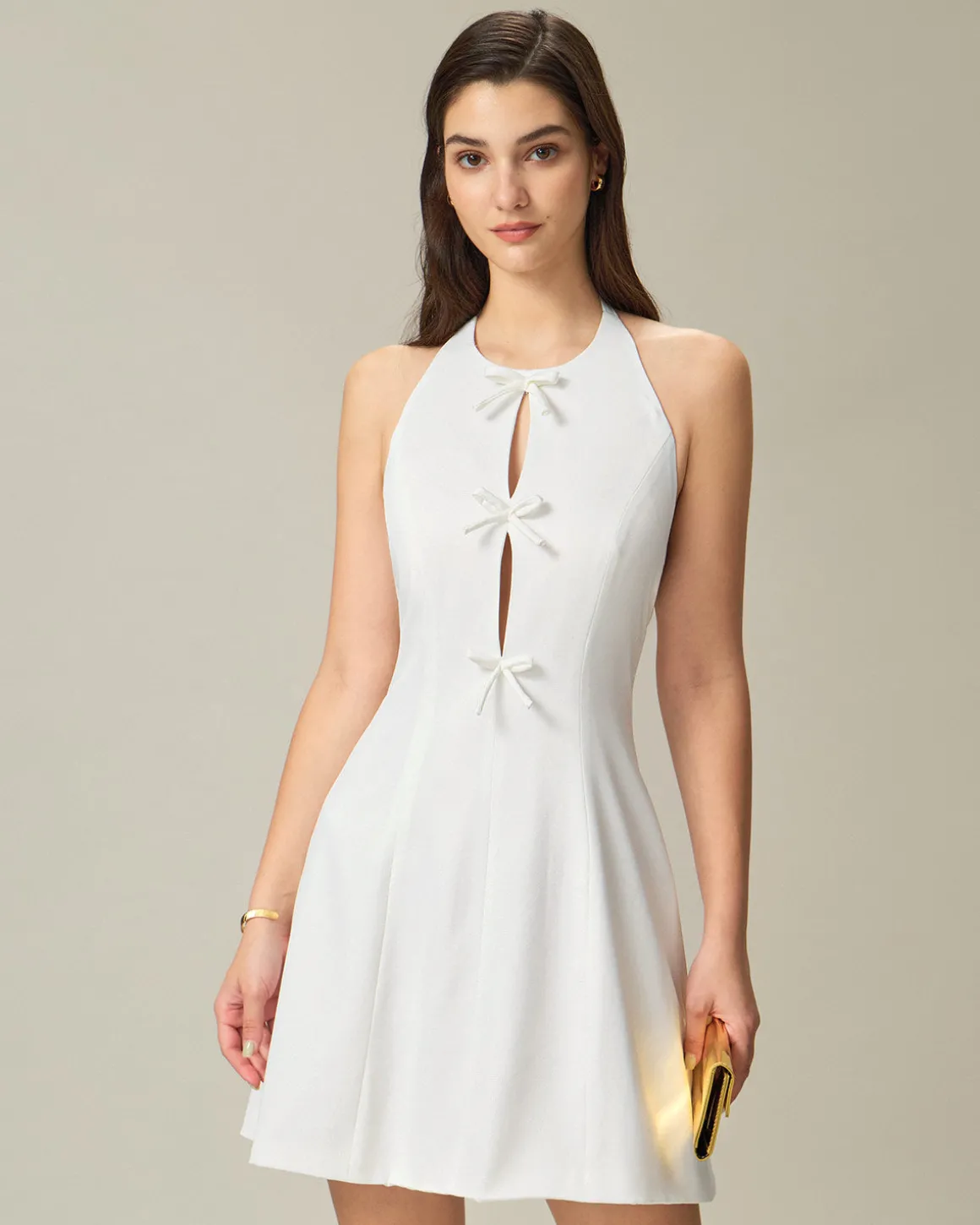 White Halter Backless Mini Dress