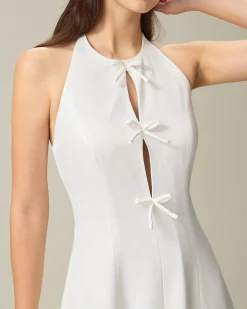 White Halter Backless Mini Dress