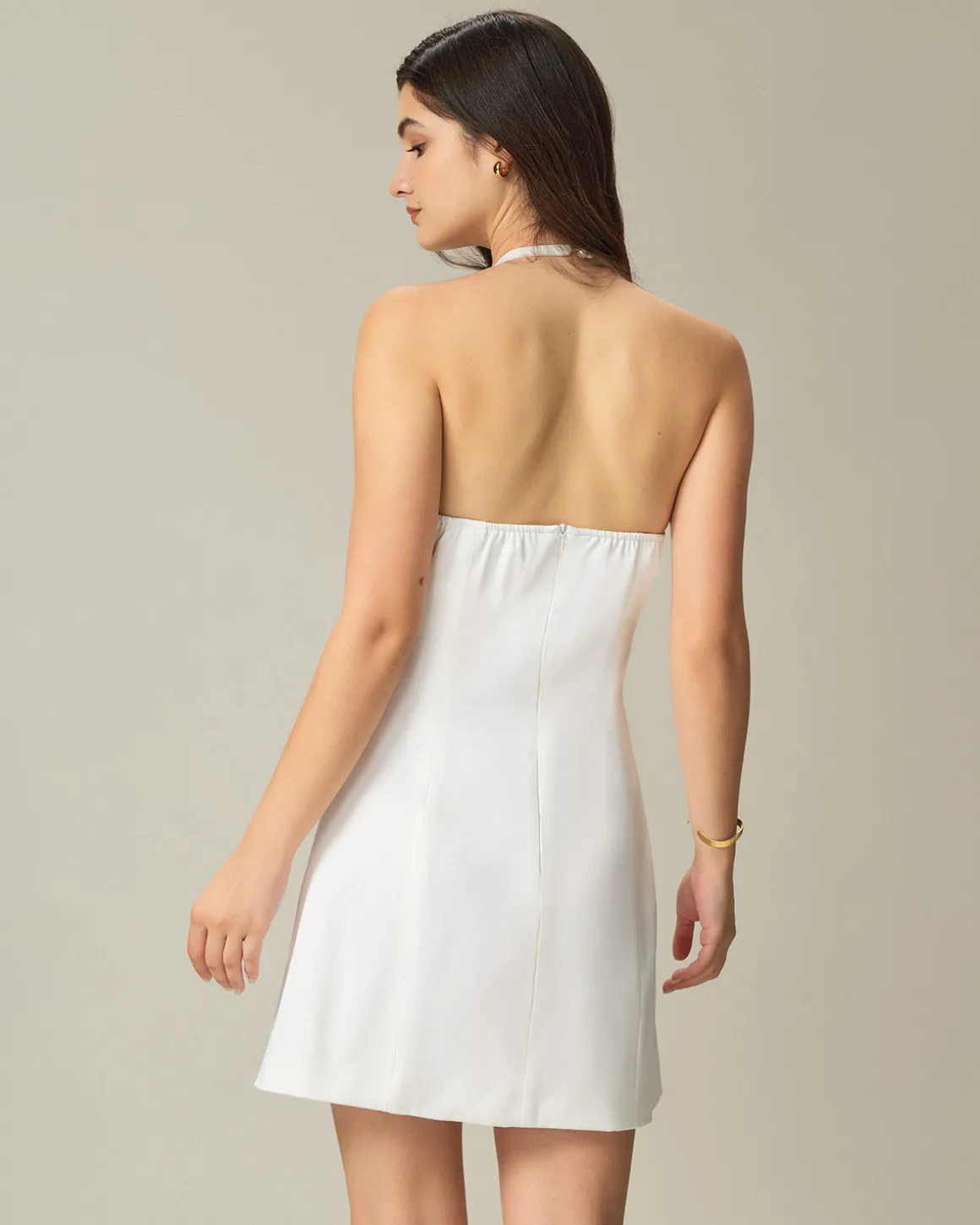 White Halter Backless Mini Dress