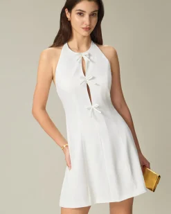 White Halter Backless Mini Dress