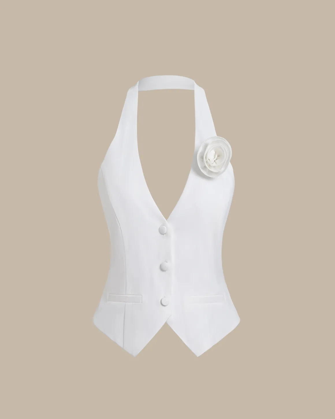 White Halter Button Vest